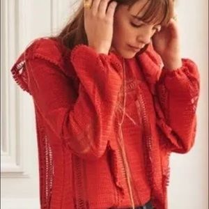 Sezane Red Crochet Line Blouse EUC